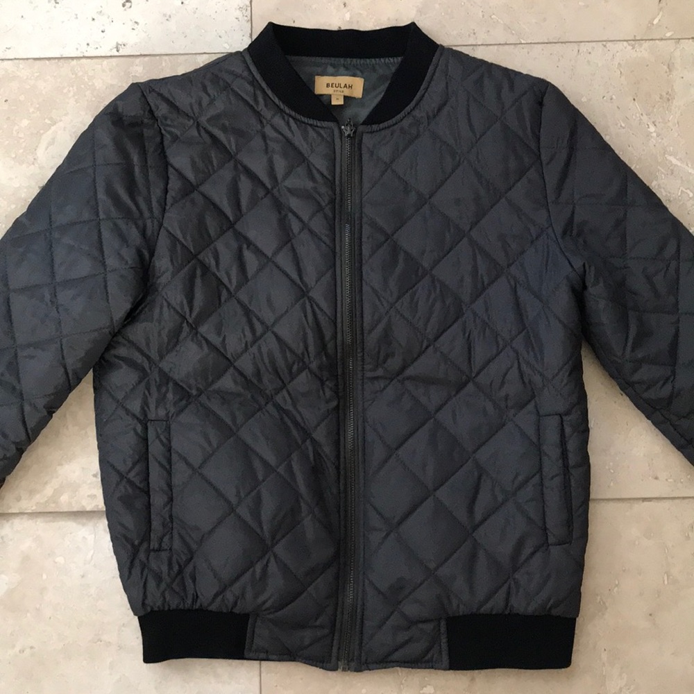 Green quilted puffy bomber jacket